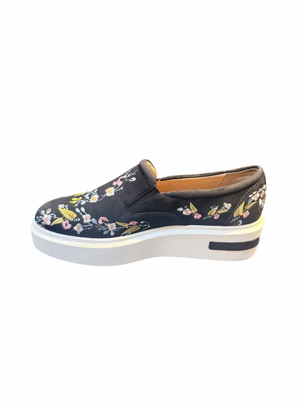 Paolo Black Floral Embroidered Slip-On Platform Shoes - Picture 5 of 10